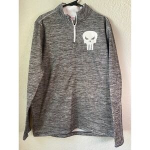Marvel The Punisher Mens Pullover Quarter Zip Gray Heather Logo Athletic Top L